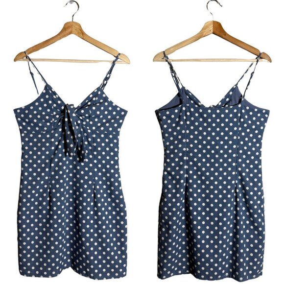 Paper Crane Polka Dot Bodycon Mini Dress Women's Medium Blue White Pin-Up Retro - Picture 1 of 14
